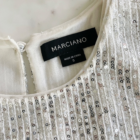 Marciano by Guess, Leanna Sequin Top in Silver & Vanilla - Picture 7 of 15